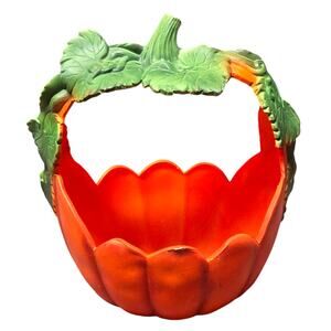 Orange & Green Ceramic Pumpkin Leaves Candy Dish Halloween Home Decor Display